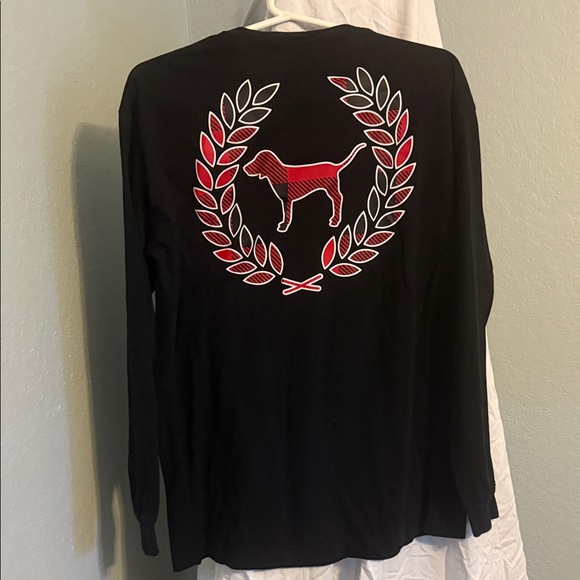 PINK Victoria's Secret Black Long Sleeve Tee with Dog Logo - Picture 2 of 2